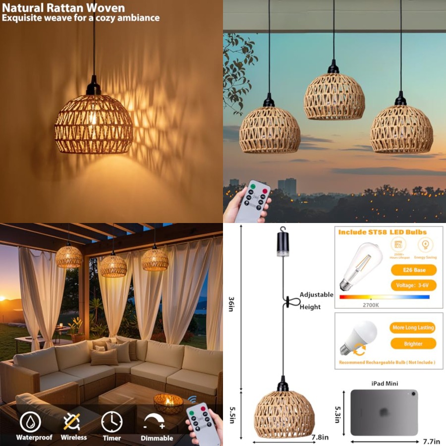 Outdoor Power For Gazebo - Lampu Gantung Luar Ruangan Bertenaga Baterai,