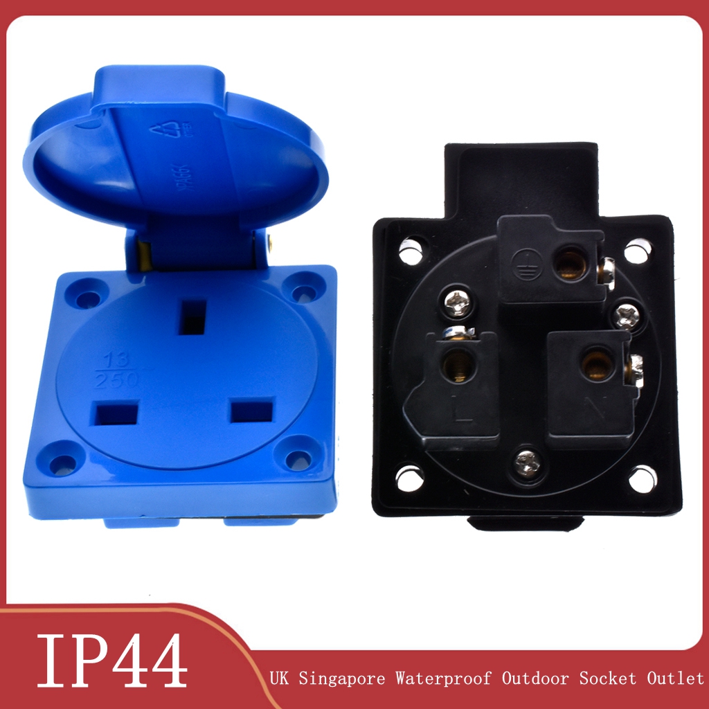 Outdoor Power Receptacle - 1 Buah Inggris Hitam Biru 13A