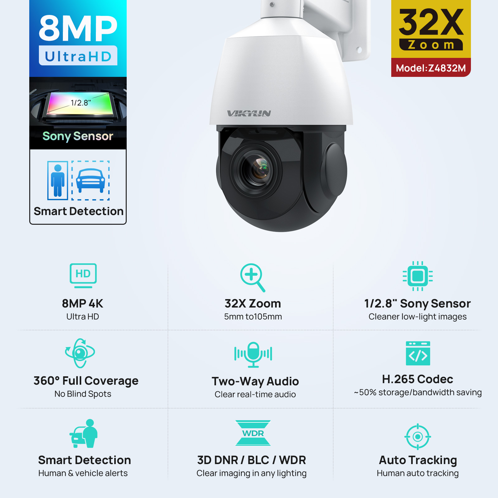 Vikylin 4K 8MP PTZ 32X Zoom 10 - Outdoor Power G Sensor ulasan dan harga
