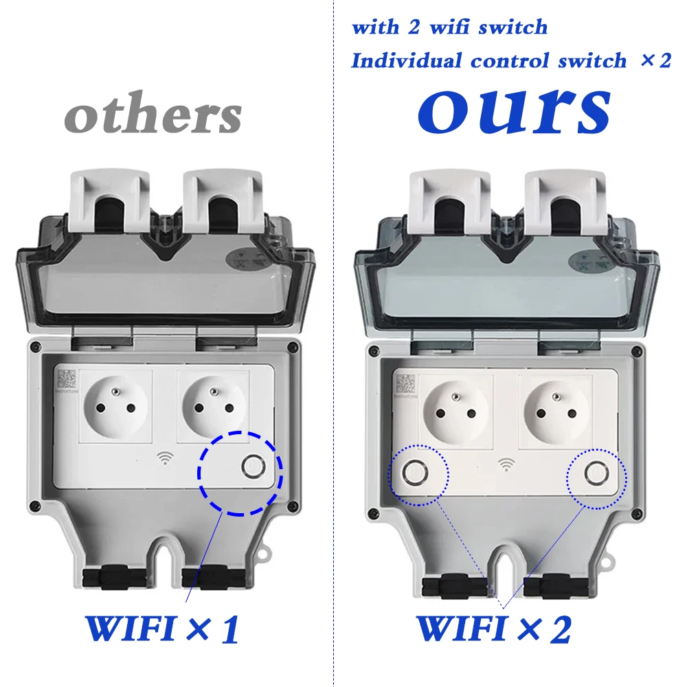 EU FR smart Tuya soket dinding - Outdoor Power Outlet With Remote Control ulasan dan harga